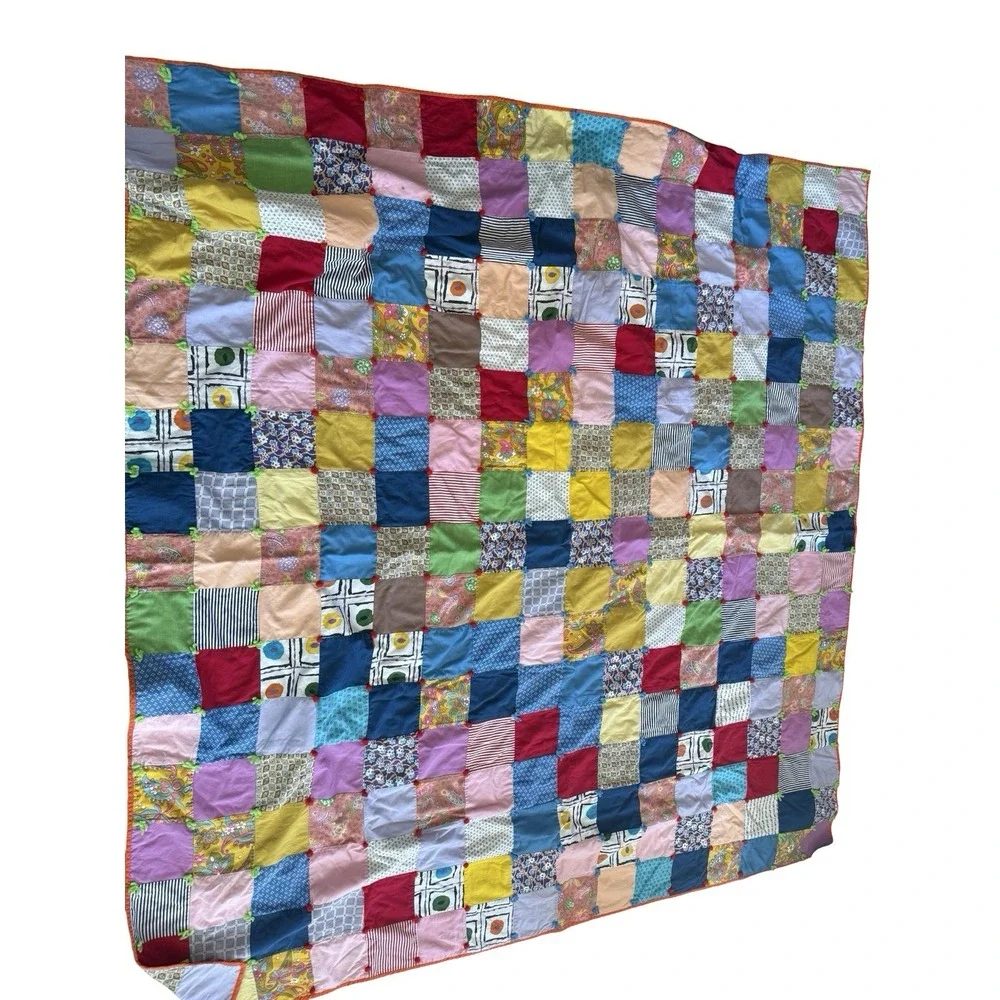 Rustic‎ Homespun Antique Quilt Large Patterned Cotton Fabric textile 73